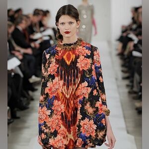 □$8,000 OSCAR DE LA RENTA GORGEOUS COUTURE RUNWAY SILK WOOL DRESS COAT US 4 S